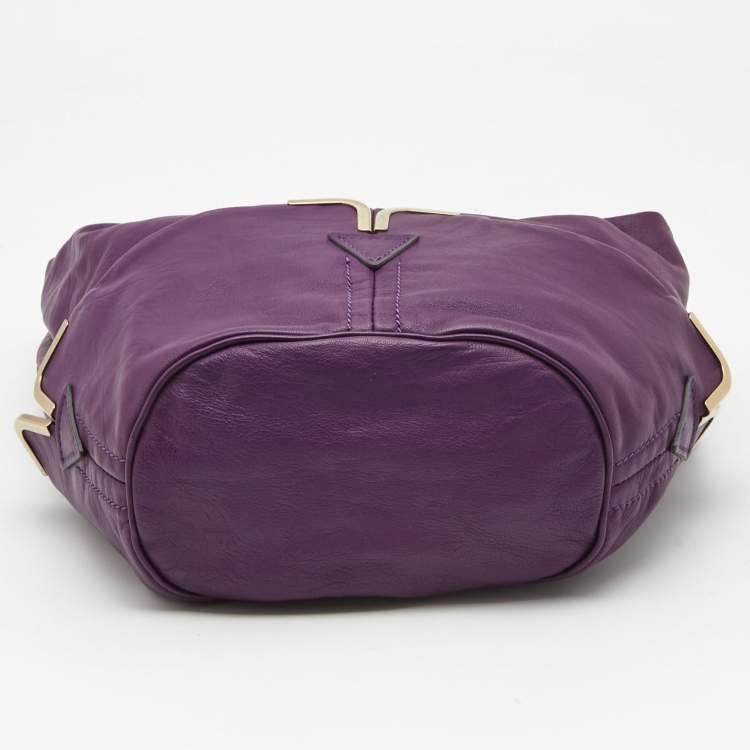 Pre Owned Chloe Purple Leather Milton Triple Chain Hobo