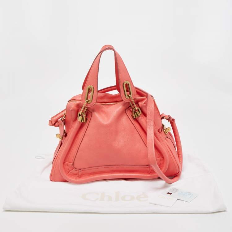 Pre Owned Chloe Coral Pink Leather Medium Paraty Shoulder Bag