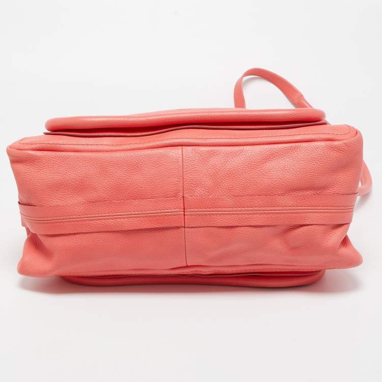 Pre Owned Chloe Coral Pink Leather Medium Paraty Shoulder Bag
