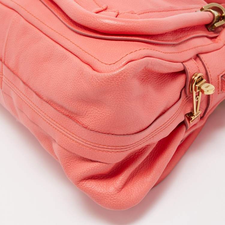Pre Owned Chloe Coral Pink Leather Medium Paraty Shoulder Bag