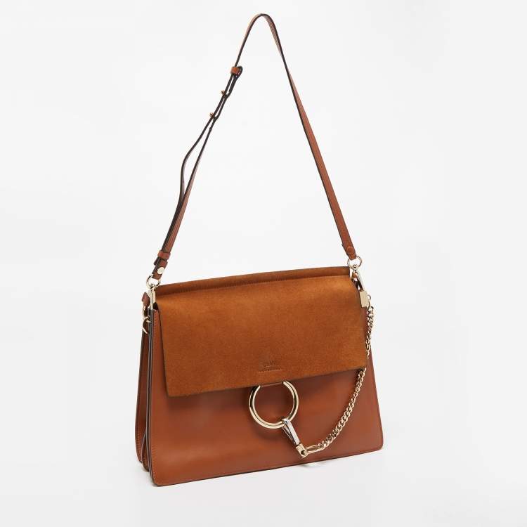 Pre Owned Chloe Brown Leather and Suede Medium Faye Shoulder Bag