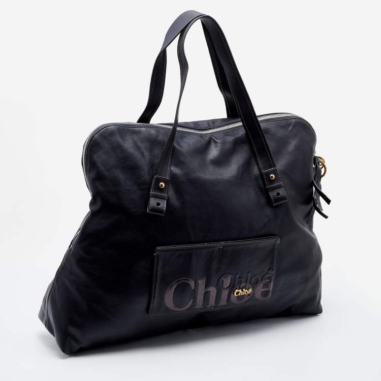 Pre Owned Chloe Black Leather Zip Weekender Bag