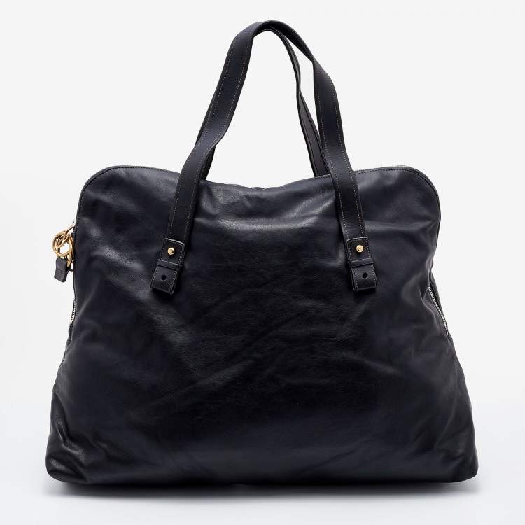 Pre Owned Chloe Black Leather Zip Weekender Bag