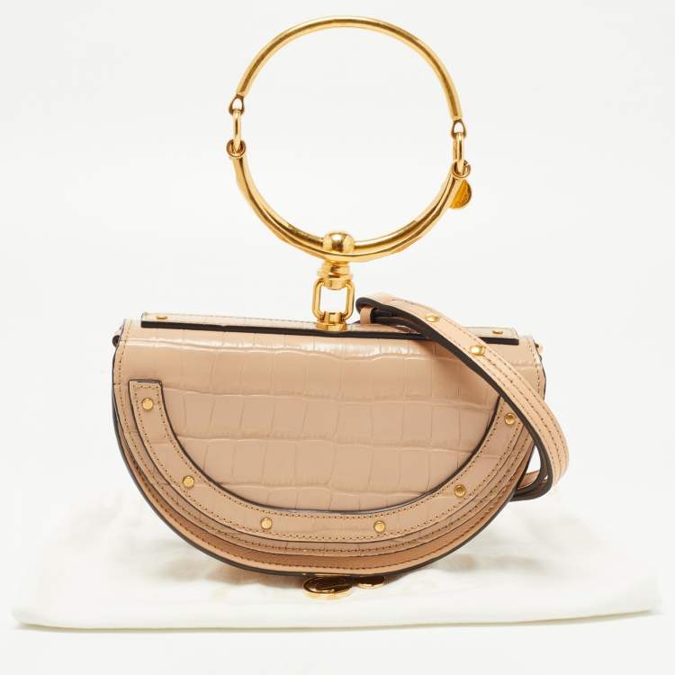 Pre Owned Chloe Beige Croc Embossed Leather Nile Minaudiere Crossbody Bag