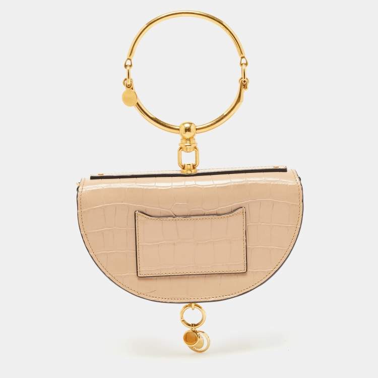 Pre Owned Chloe Beige Croc Embossed Leather Nile Minaudiere Crossbody Bag