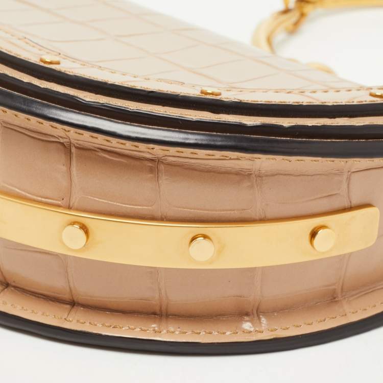 Pre Owned Chloe Beige Croc Embossed Leather Nile Minaudiere Crossbody Bag