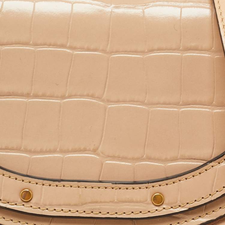 Pre Owned Chloe Beige Croc Embossed Leather Nile Minaudiere Crossbody Bag