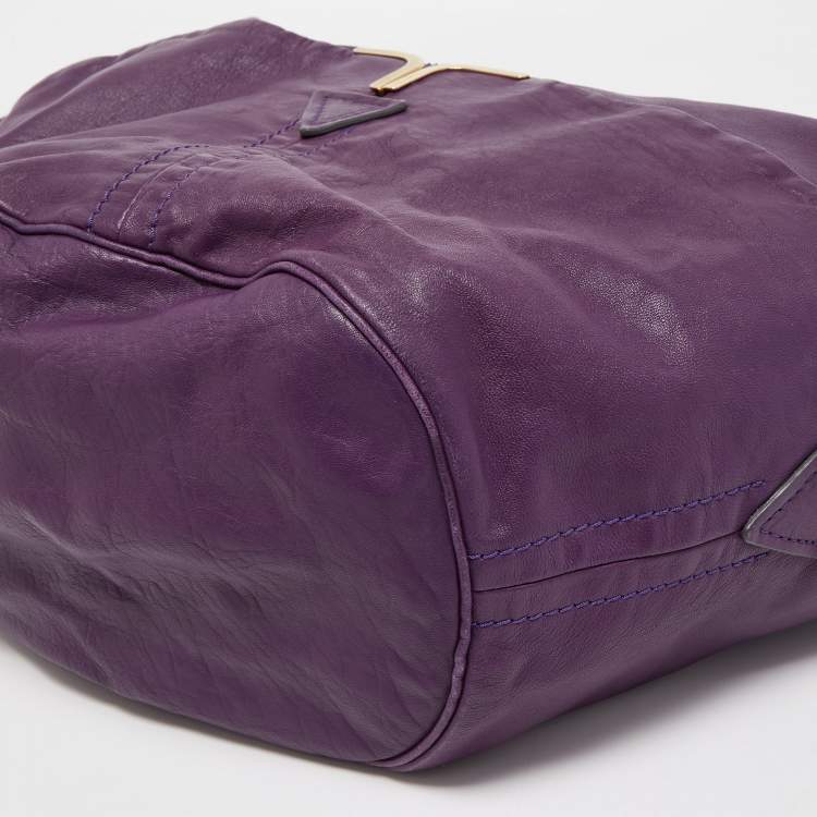 Pre Owned Chloe Purple Leather Milton Triple Chain Hobo