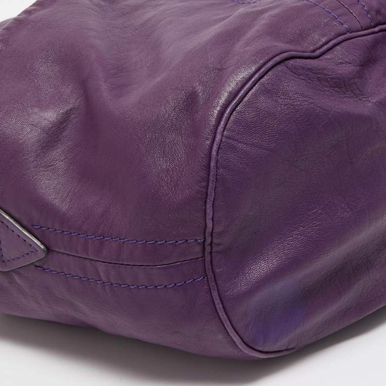 Pre Owned Chloe Purple Leather Milton Triple Chain Hobo