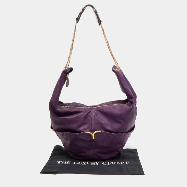 Pre Owned Chloe Purple Leather Milton Triple Chain Hobo