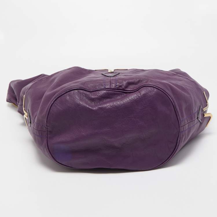 Pre Owned Chloe Purple Leather Milton Triple Chain Hobo