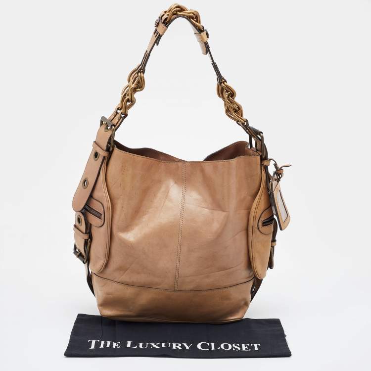 Pre Owned Chloe Beige Leather Large Chain Detail Hobo