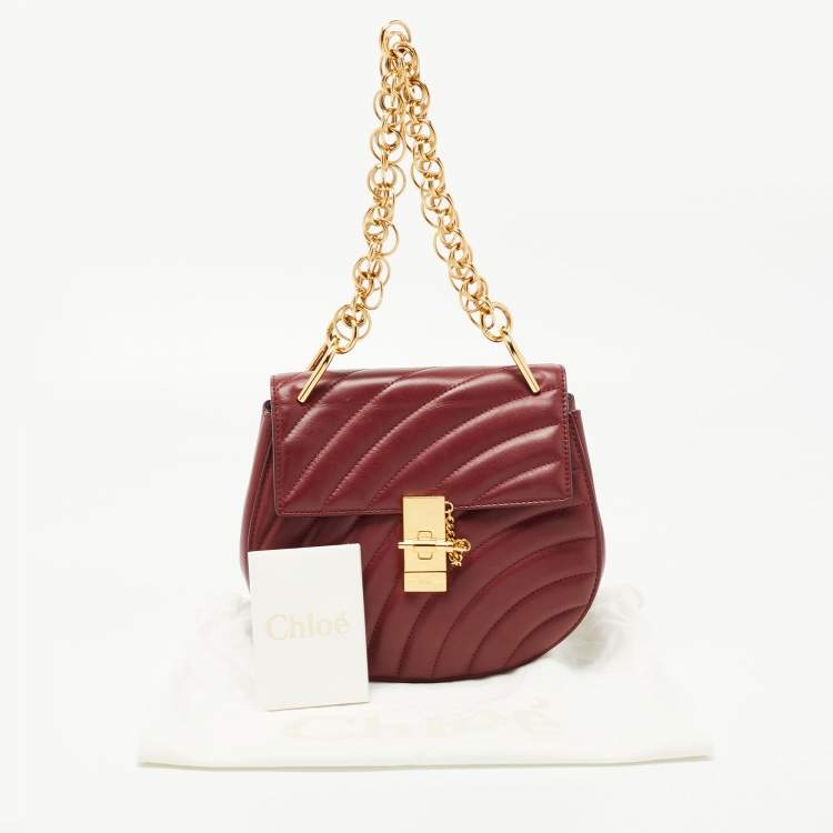 Pre Owned Chloe Burgundy Leather Medium Drew Bijou Shoulder Bag