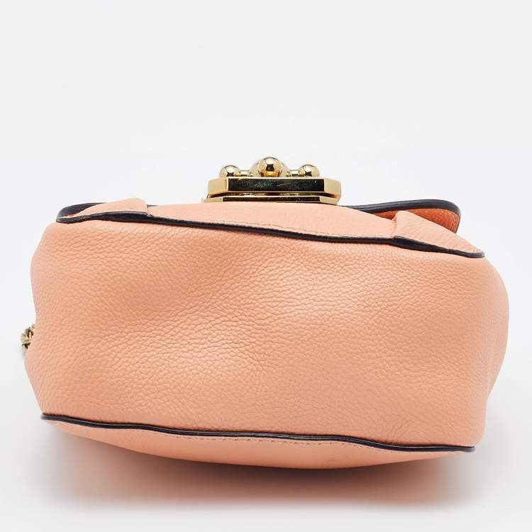 Pre Owned Chloe Peach Leather Mini Elsie Crossbody Bag