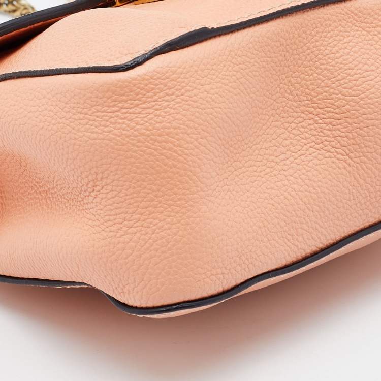 Pre Owned Chloe Peach Leather Mini Elsie Crossbody Bag