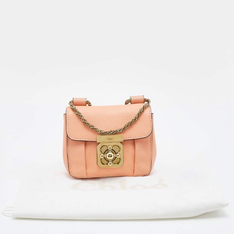 Pre Owned Chloe Peach Leather Mini Elsie Crossbody Bag