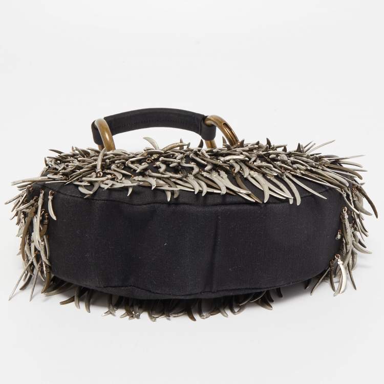 Pre Owned Chloe Black Canvas Embellished Crescent Hobo