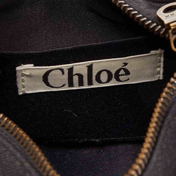 Pre Owned Chloe Black Canvas Embellished Crescent Hobo