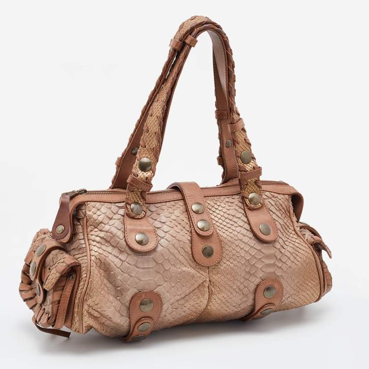 Pre Owned Chloe Brown/Bronze Python and Leather Silverado Satchel