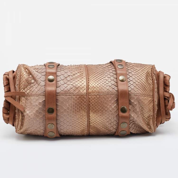 Pre Owned Chloe Brown/Bronze Python and Leather Silverado Satchel