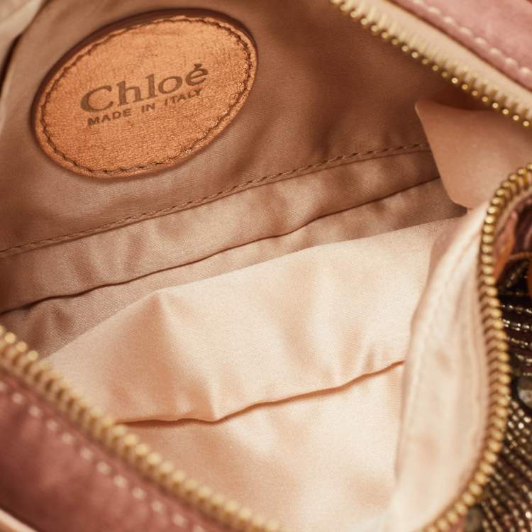 Pre Owned Chloe Old Rose/Metallic Fabric and Leather Embellished Crescent Hobo
