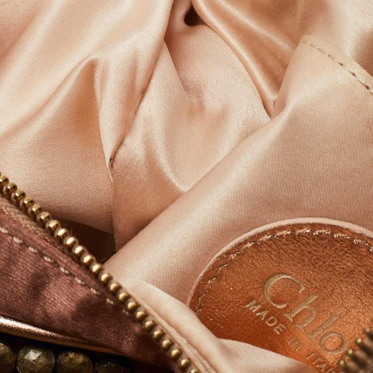 Pre Owned Chloe Old Rose/Metallic Fabric and Leather Embellished Crescent Hobo