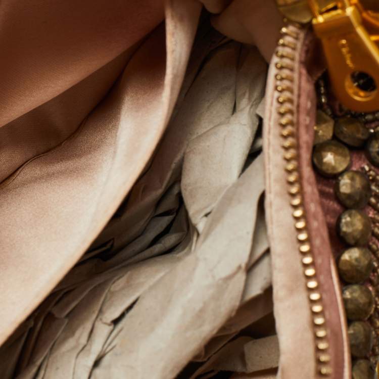 Pre Owned Chloe Old Rose/Metallic Fabric and Leather Embellished Crescent Hobo