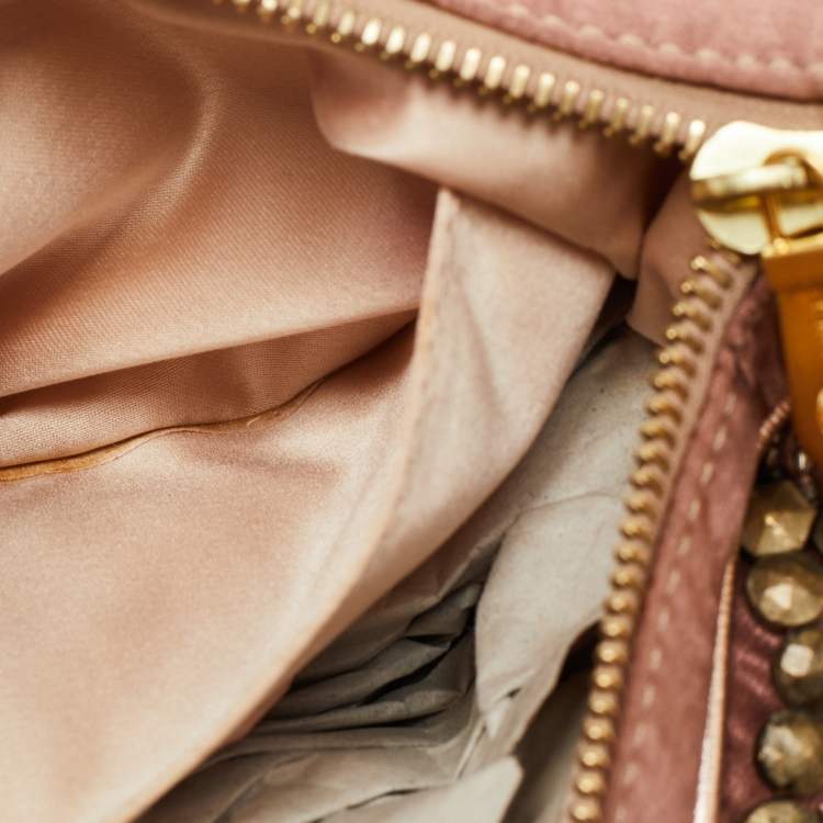 Pre Owned Chloe Old Rose/Metallic Fabric and Leather Embellished Crescent Hobo