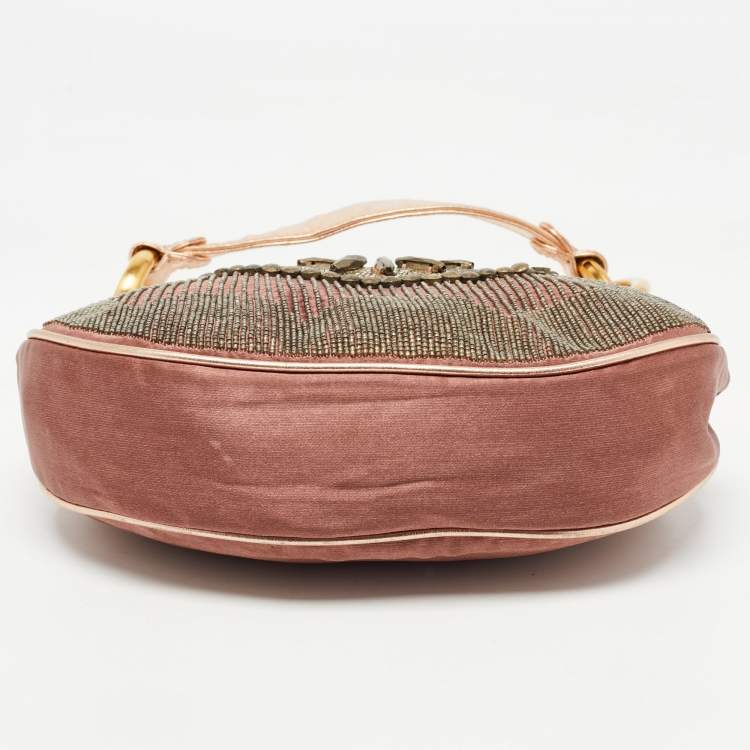 Pre Owned Chloe Old Rose/Metallic Fabric and Leather Embellished Crescent Hobo