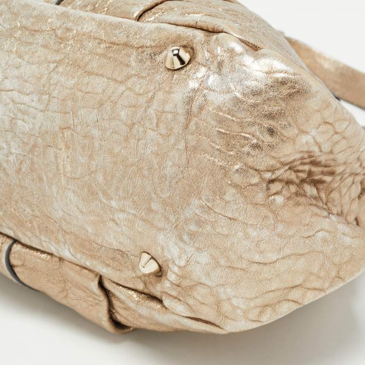 Pre Owned Chloe Metallic Gold Textured Leather Heloise Satchel