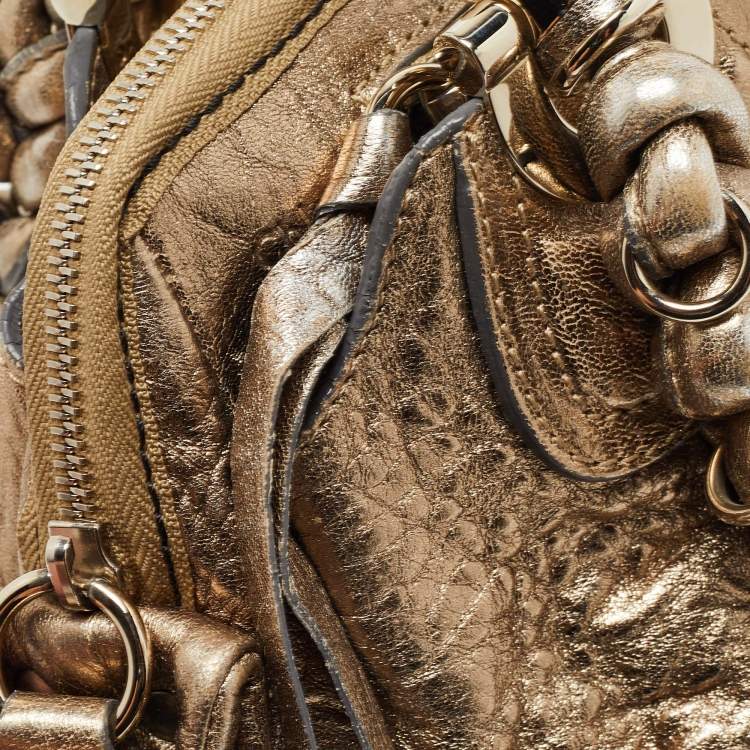 Pre Owned Chloe Metallic Gold Textured Leather Heloise Satchel