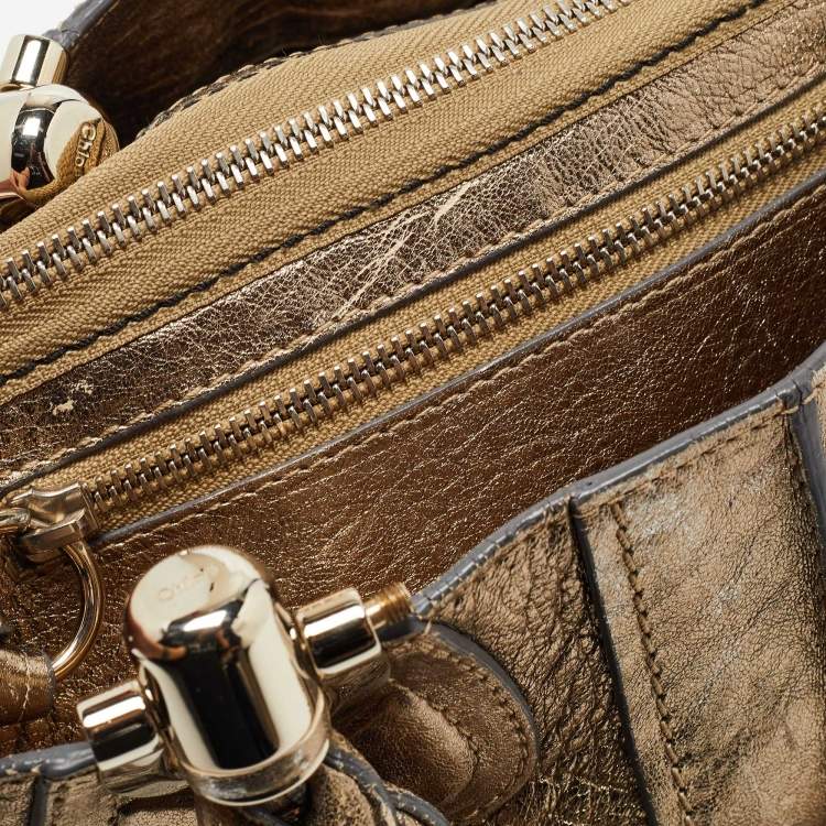 Pre Owned Chloe Metallic Gold Textured Leather Heloise Satchel