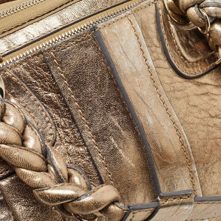 Pre Owned Chloe Metallic Gold Textured Leather Heloise Satchel