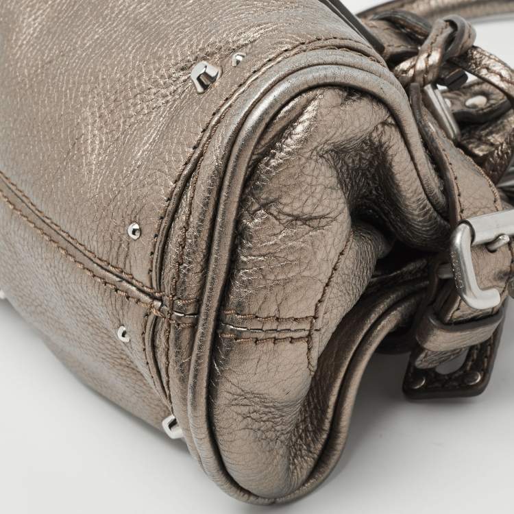 Pre Owned Chloe Metallic Grey Leather Mini Paddington Satchel