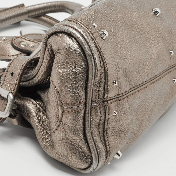 Pre Owned Chloe Metallic Grey Leather Mini Paddington Satchel