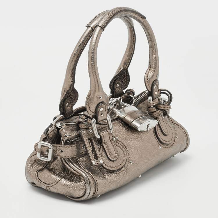 Pre Owned Chloe Metallic Grey Leather Mini Paddington Satchel