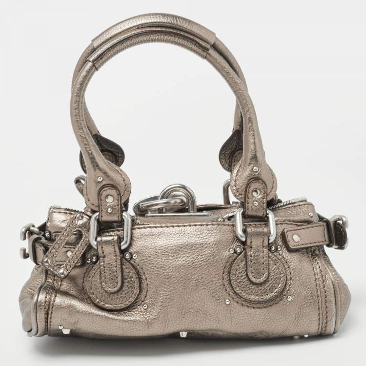 Pre Owned Chloe Metallic Grey Leather Mini Paddington Satchel