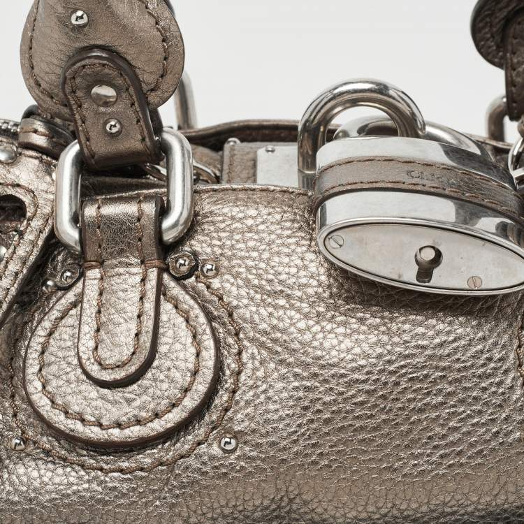 Pre Owned Chloe Metallic Grey Leather Mini Paddington Satchel