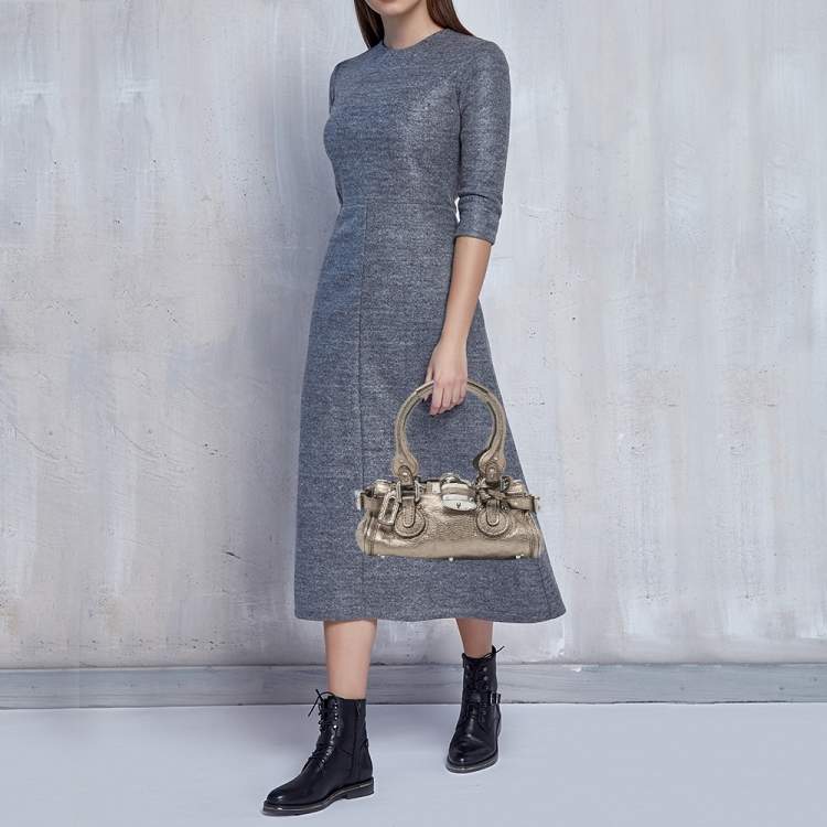 Pre Owned Chloe Metallic Grey Leather Mini Paddington Satchel