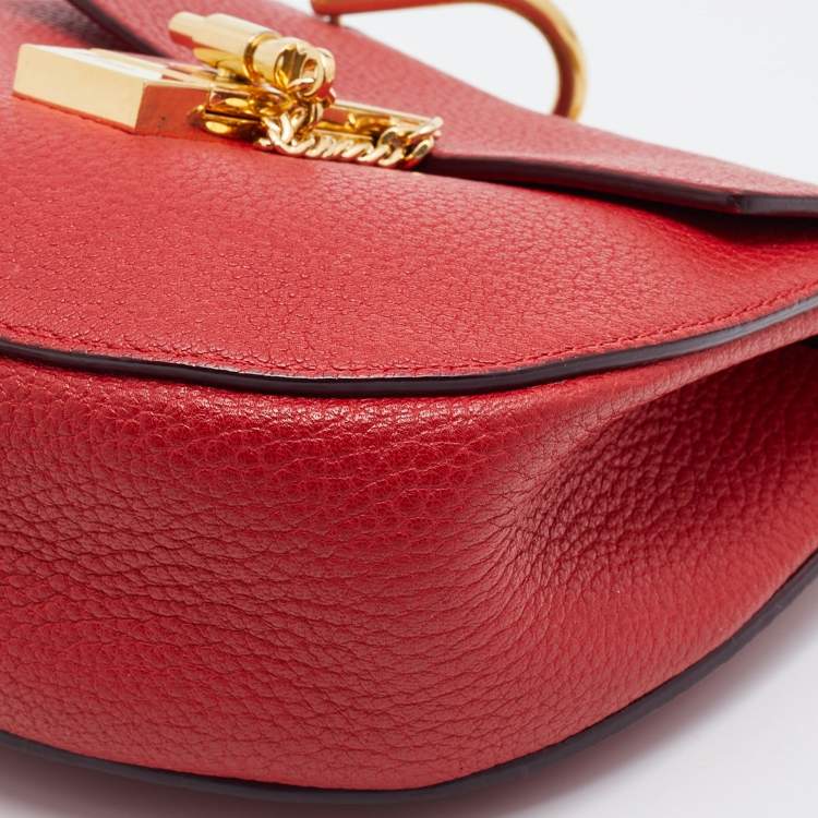 Pre Owned Chloe Red Leather Small Drew Chain Crossbody Bag