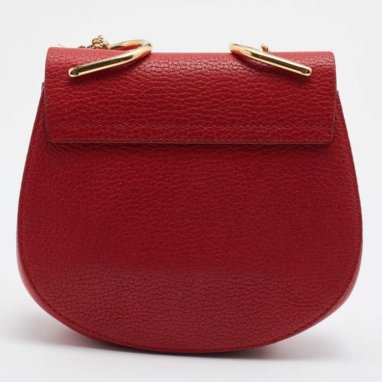 Pre Owned Chloe Red Leather Small Drew Chain Crossbody Bag