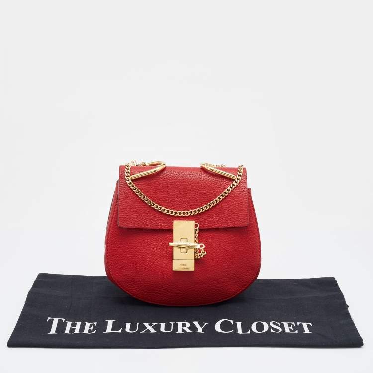 Pre Owned Chloe Red Leather Small Drew Chain Crossbody Bag