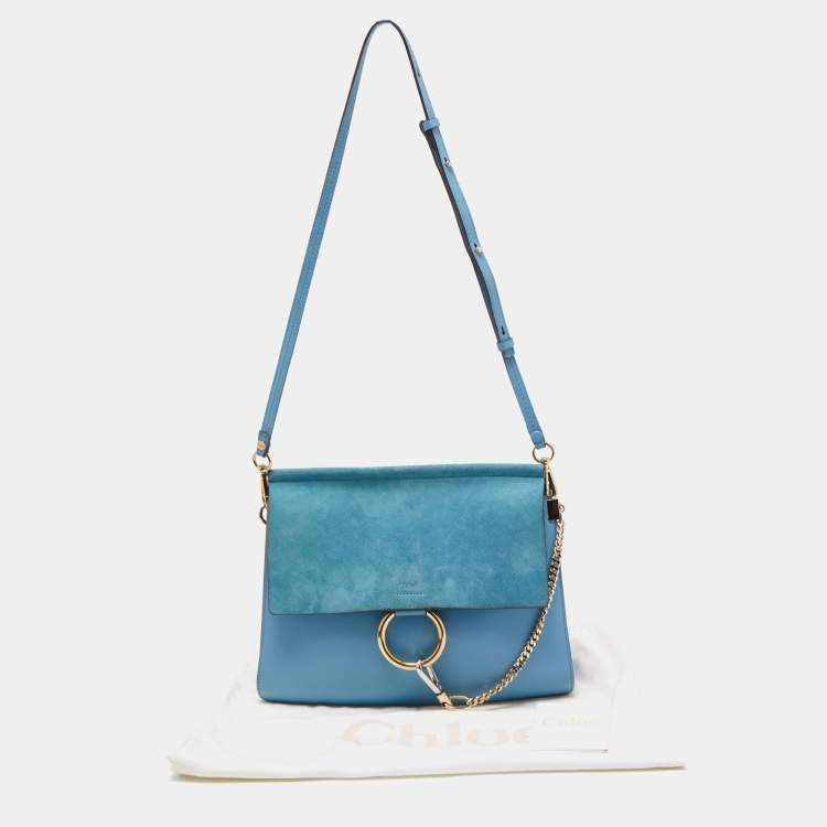 Pre Owned Chloe Light Blue Leather and Suede Medium Faye Shoulder Bag