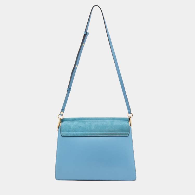 Pre Owned Chloe Light Blue Leather and Suede Medium Faye Shoulder Bag