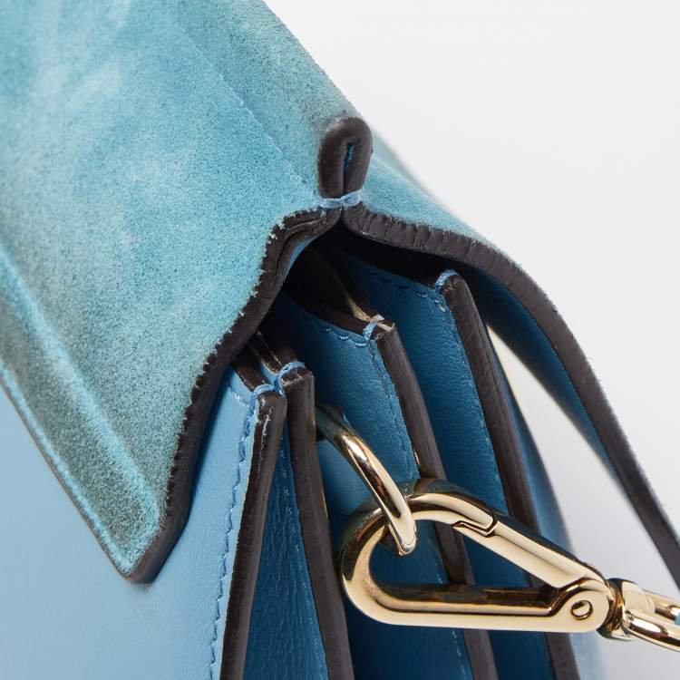 Pre Owned Chloe Light Blue Leather and Suede Medium Faye Shoulder Bag