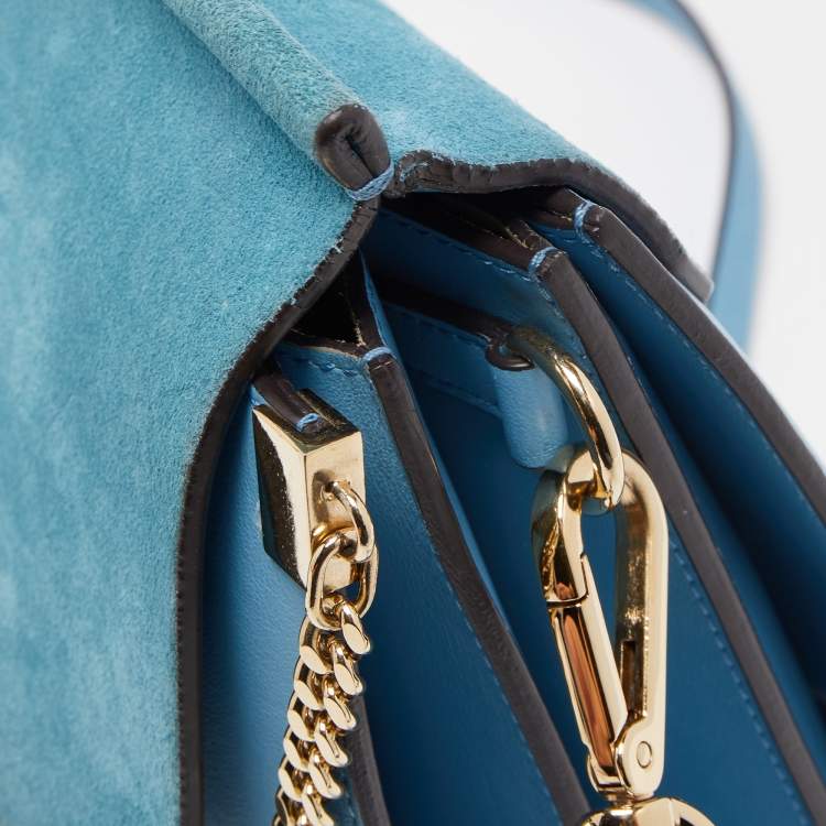 Pre Owned Chloe Light Blue Leather and Suede Medium Faye Shoulder Bag