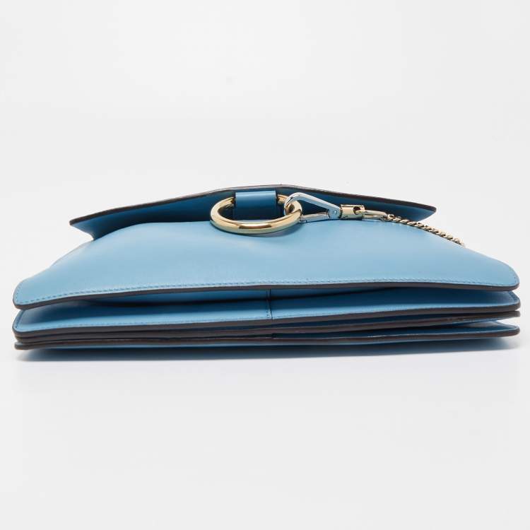 Pre Owned Chloe Light Blue Leather and Suede Medium Faye Shoulder Bag