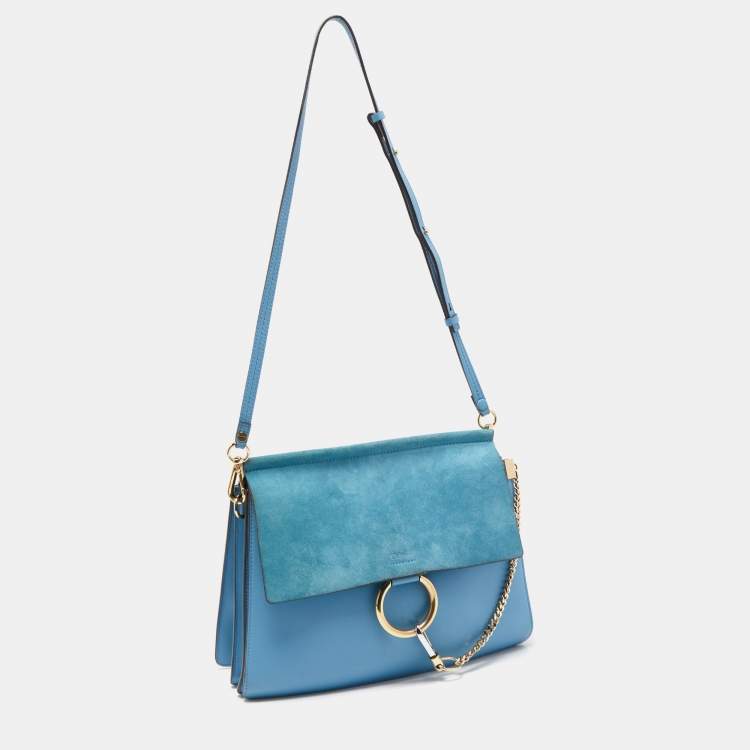 Pre Owned Chloe Light Blue Leather and Suede Medium Faye Shoulder Bag