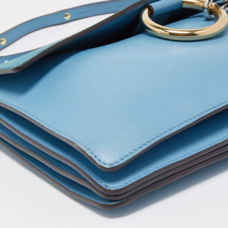 Pre Owned Chloe Light Blue Leather and Suede Medium Faye Shoulder Bag