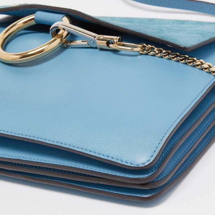 Pre Owned Chloe Light Blue Leather and Suede Medium Faye Shoulder Bag